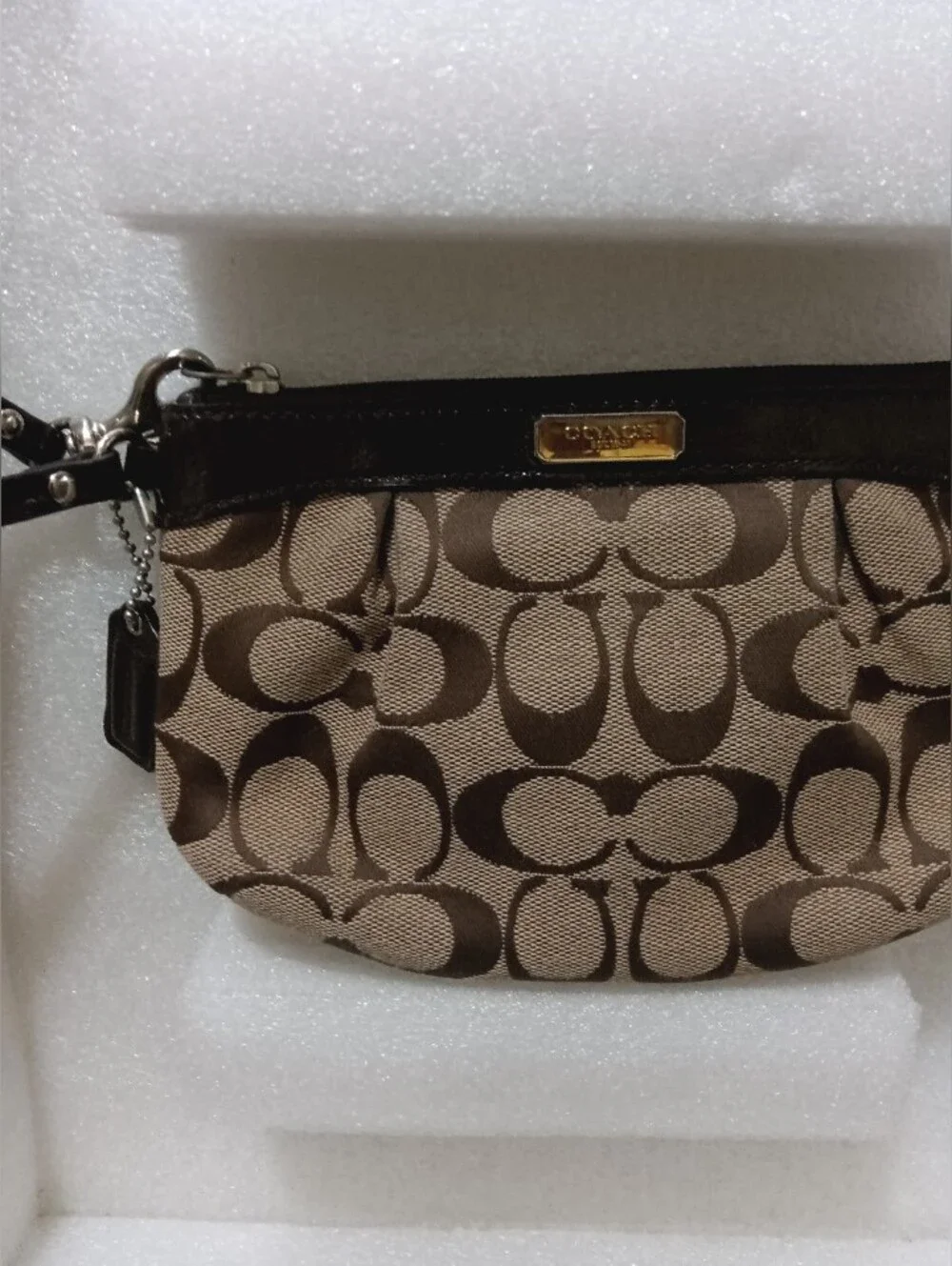 Coach Brown Signature Canvas Wristlet with Dark Trim